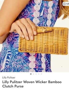 Lilly Pulitzer Boca Blue It’s A Sailabration Honey Woven Bamboo Clutch
